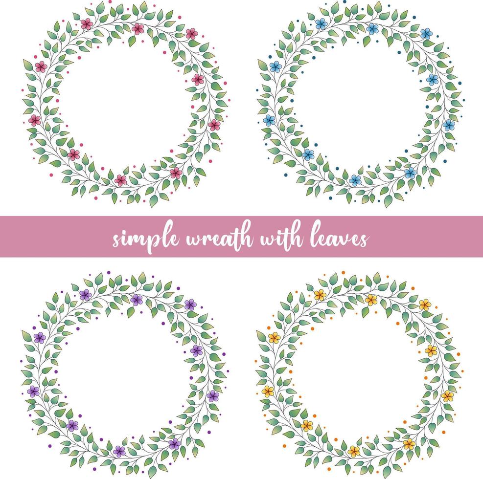 Set of wreaths with cute variegated flowers vector