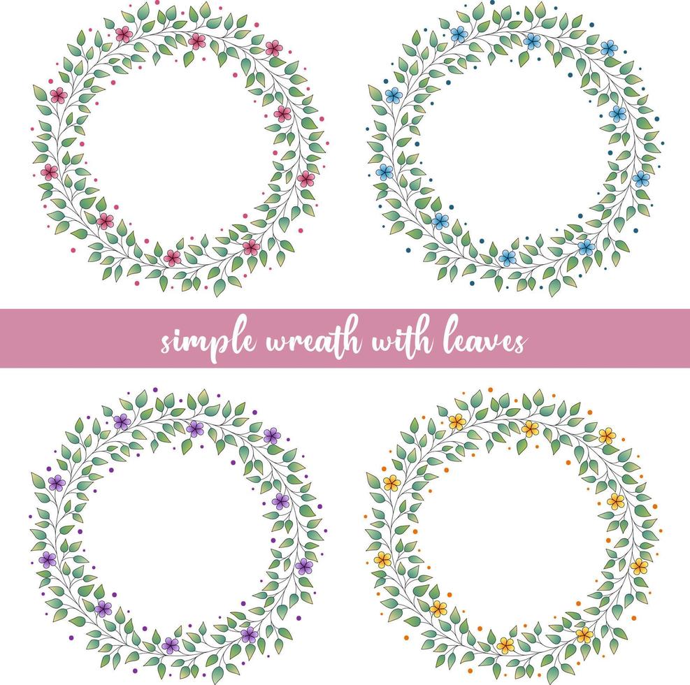 Set of wreaths with cute variegated flowers vector