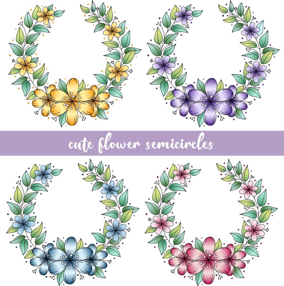 Set of wreaths with cute variegated flowers vector