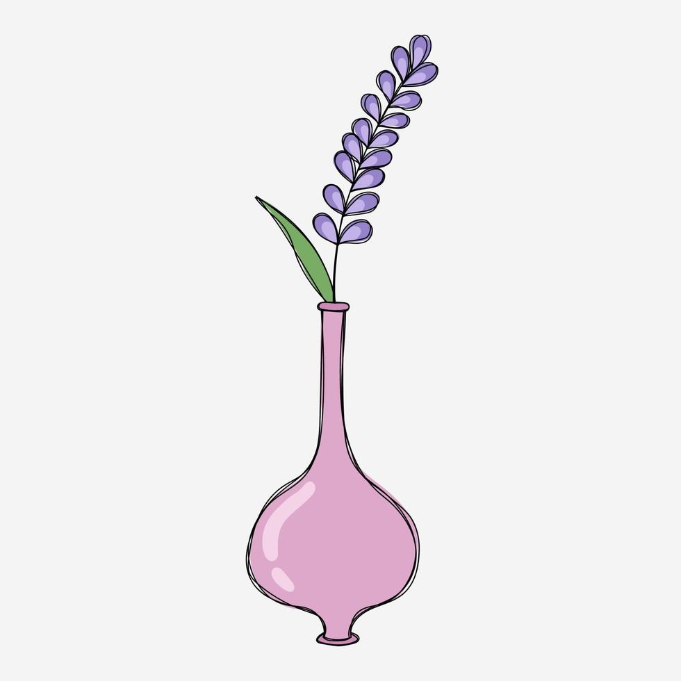 Cute vector illustration. Pink vase with lavender sprig