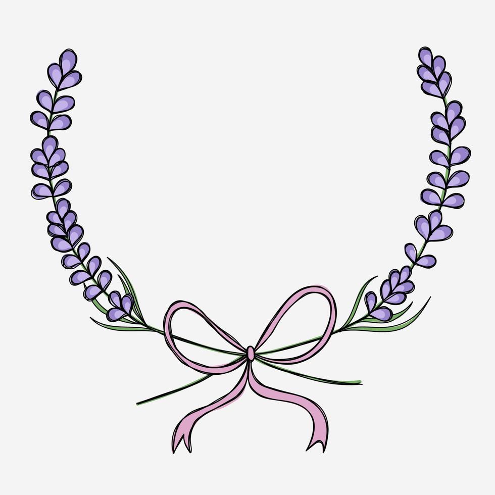 Cute vector illustration. Wreath of lavender branches