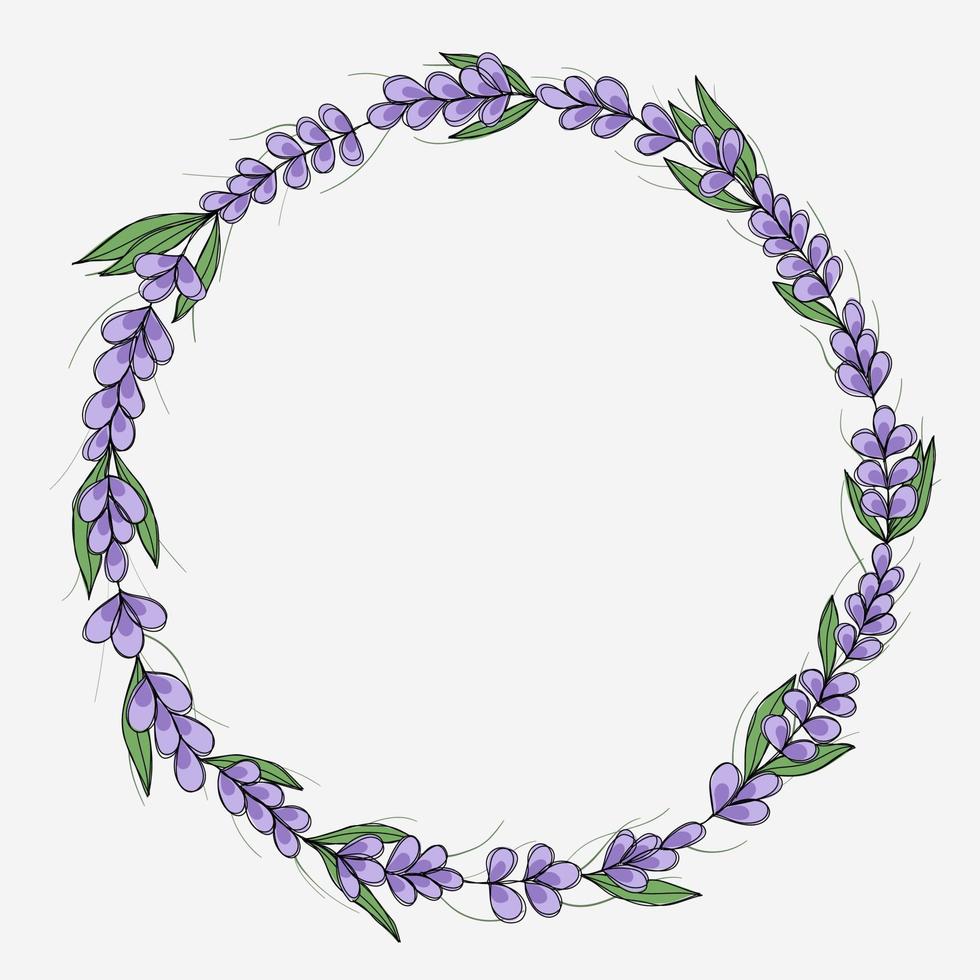 Cute vector illustration. Wreath of lavender branches