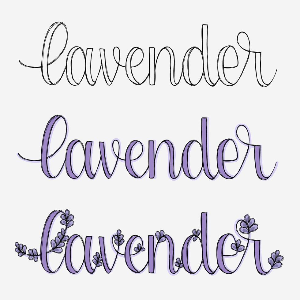 Lavender lettering in several options vector