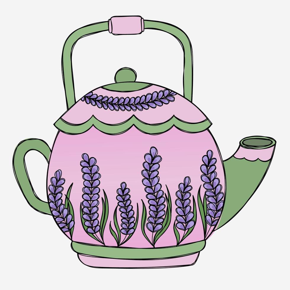 Cute teapot with lavender sprigs vector
