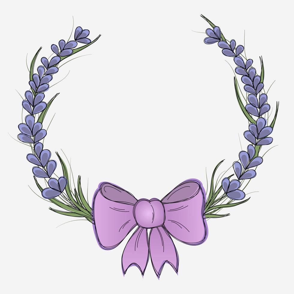 Cute vector illustration. Wreath of lavender branches