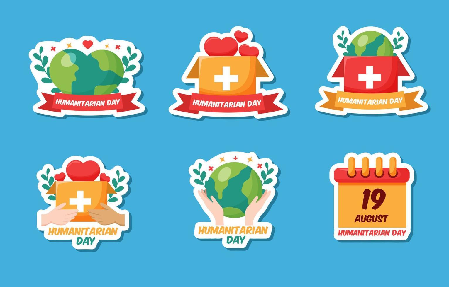 World Humanitarian Day Sticker Set vector