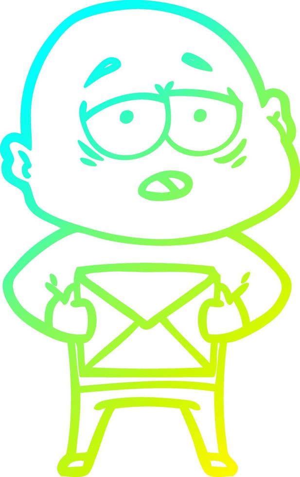 cold gradient line drawing cartoon tired bald man vector