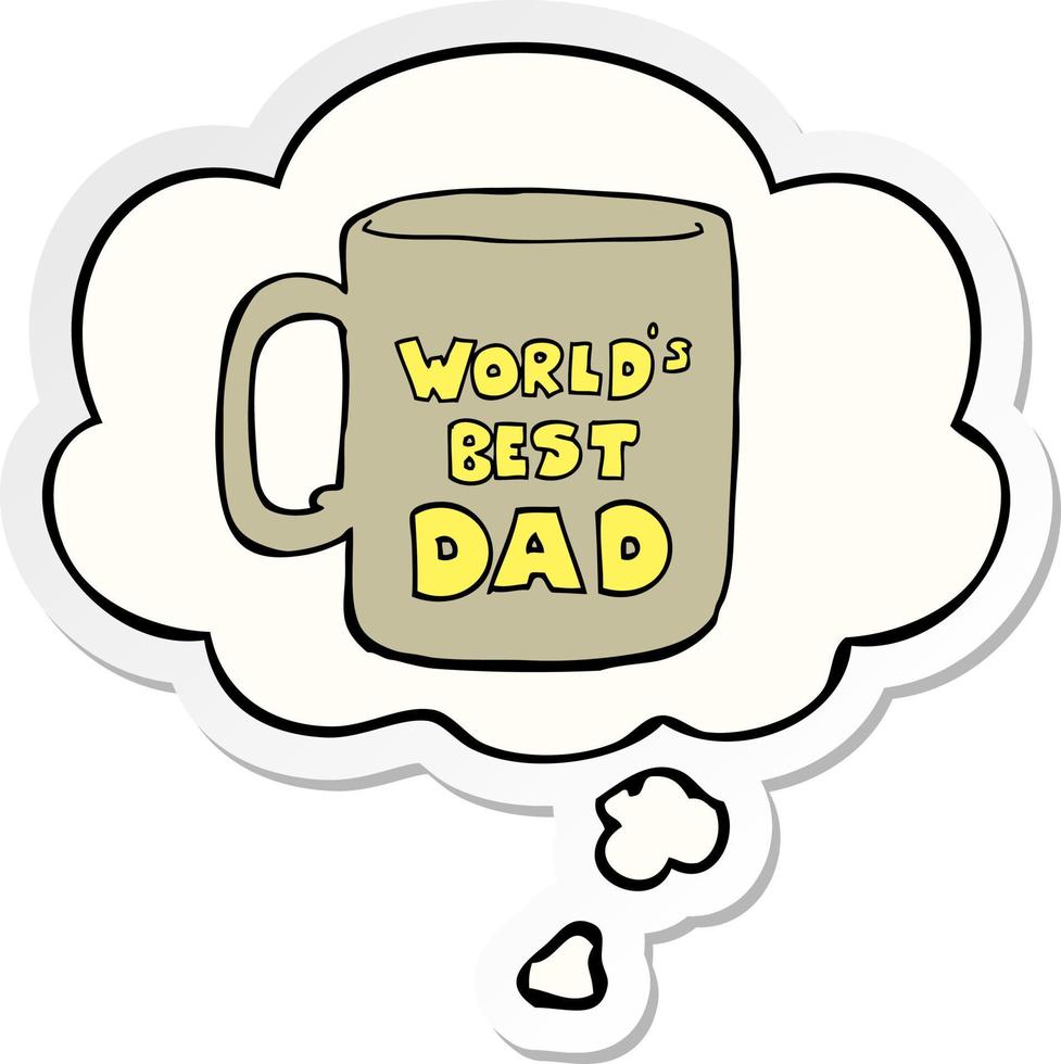 taza del mejor papá del mundo y burbuja de pensamiento como pegatina impresa vector