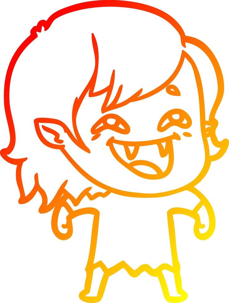 warm gradient line drawing cartoon laughing vampire girl vector