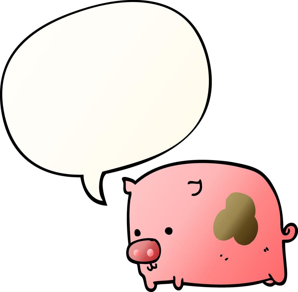 cartoon pig and speech bubble in smooth gradient style vector