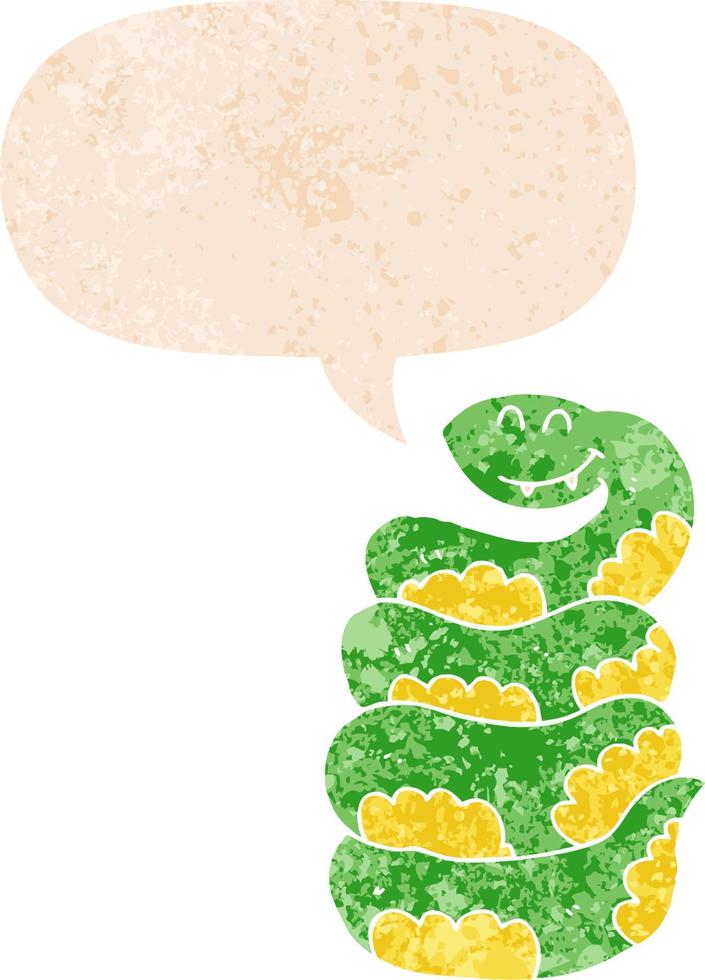 cartoon snake and speech bubble in retro textured style vector
