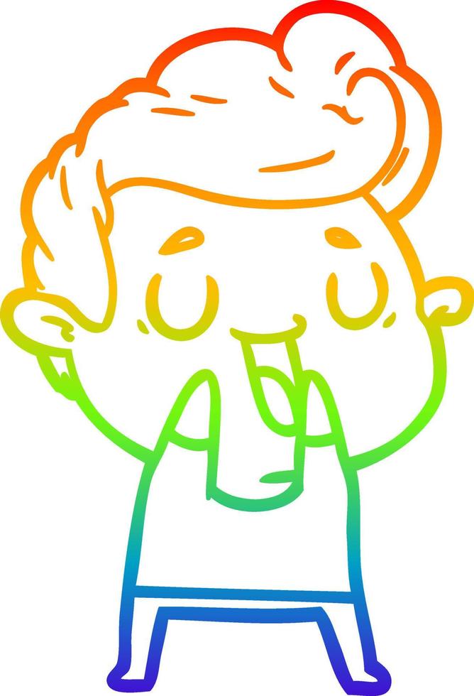 rainbow gradient line drawing happy cartoon man vector