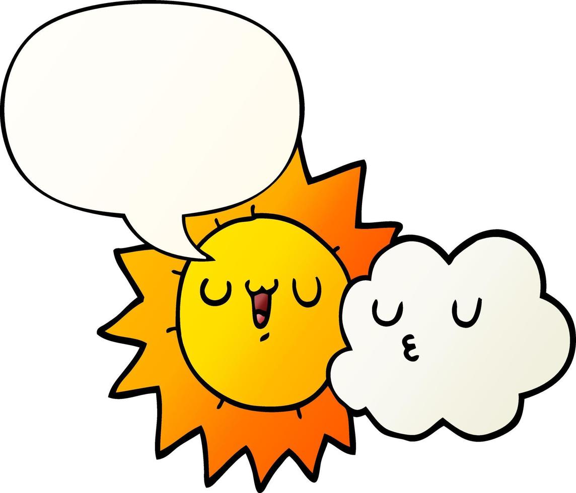 cartoon sun and cloud and speech bubble in smooth gradient style vector