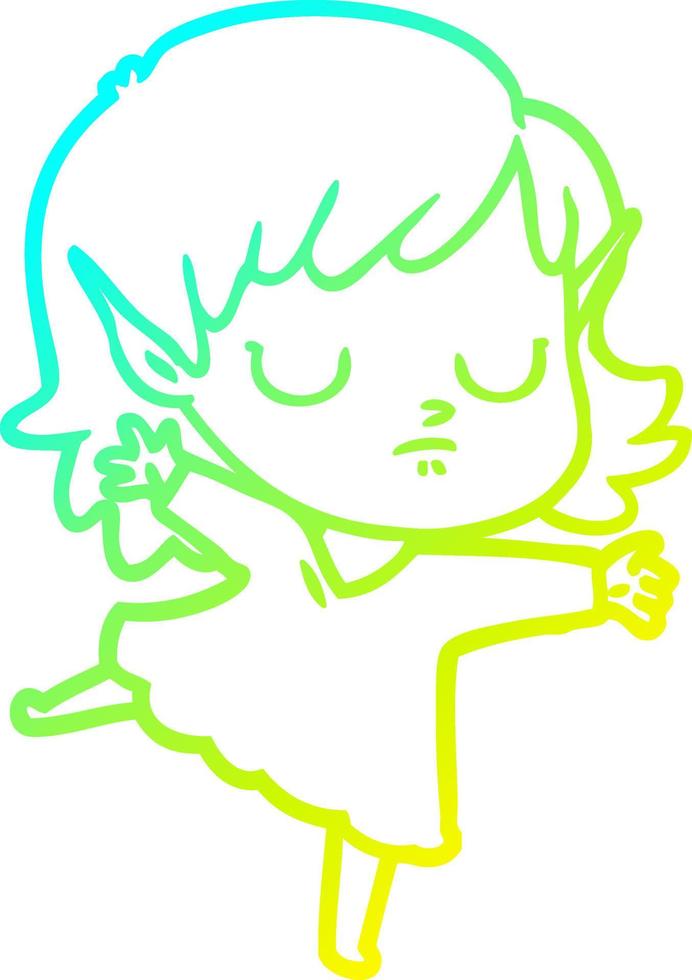 cold gradient line drawing cartoon elf girl vector