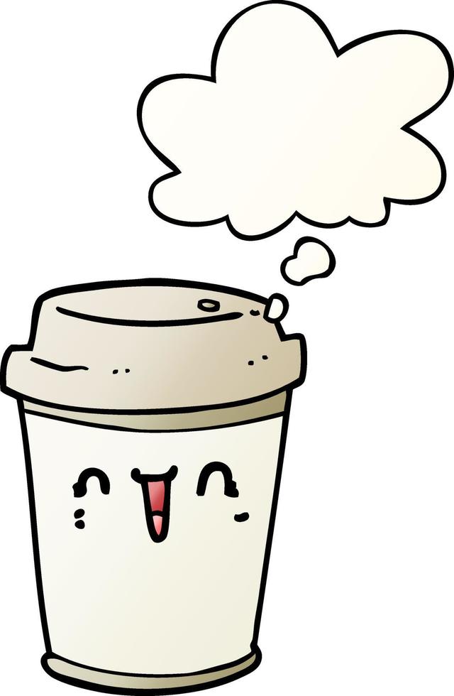 cartoon take out coffee and thought bubble in smooth gradient style vector