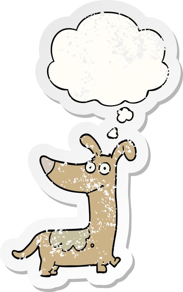 cartoon dog and thought bubble as a distressed worn sticker vector