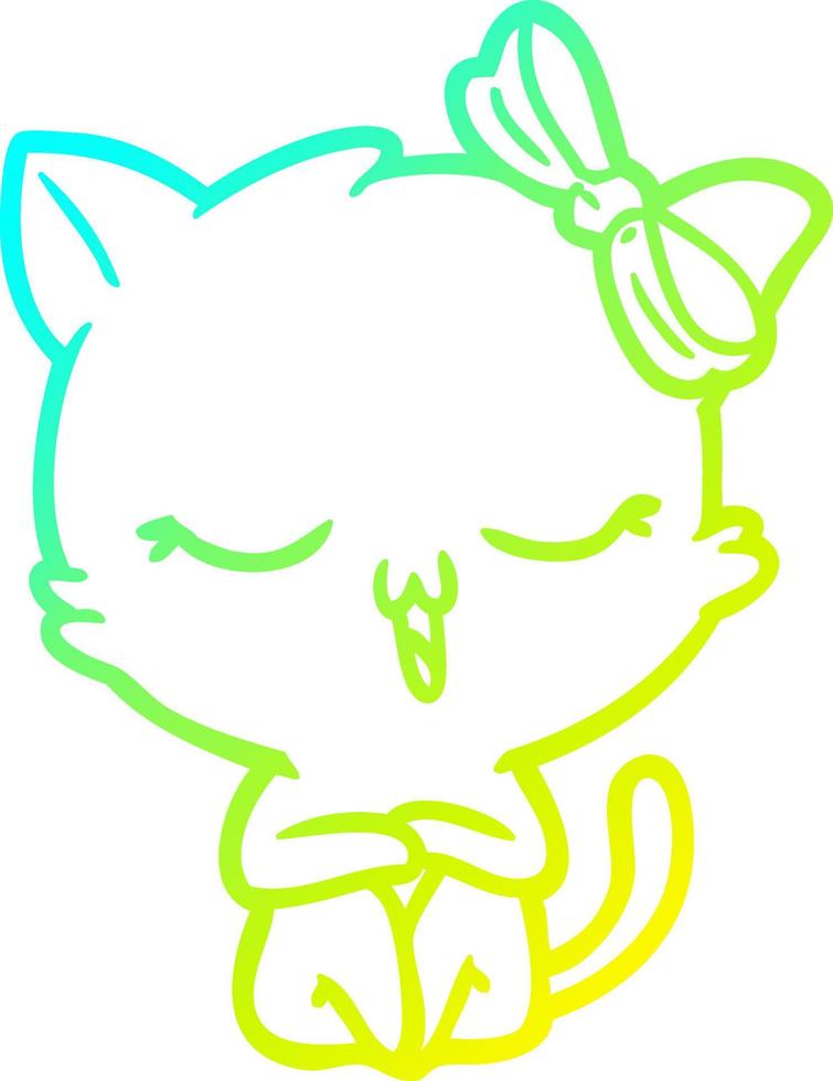 cold gradient line drawing cartoon cat with bow on head vector