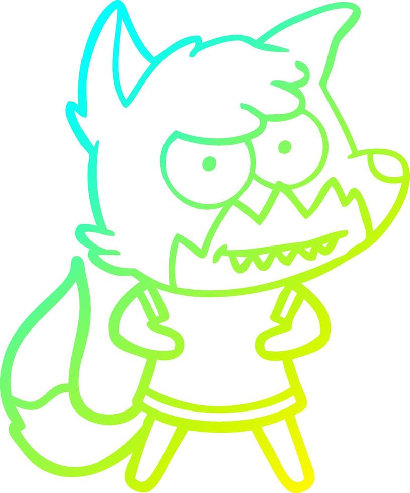cold gradient line drawing cartoon grinning fox vector