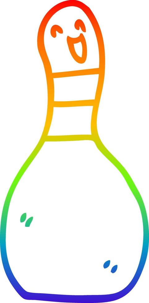rainbow gradient line drawing cartoon bowling pin vector