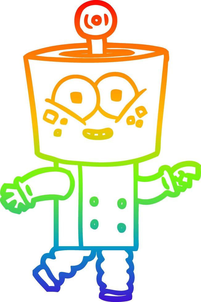 rainbow gradient line drawing happy cartoon robot pointing vector