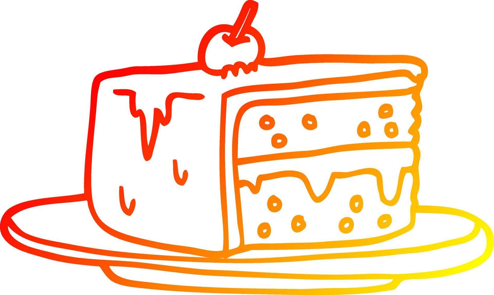 warm gradient line drawing cartoon slice of cake vector