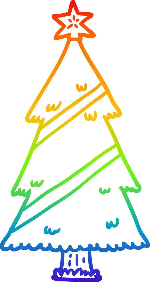 rainbow gradient line drawing christmas tree vector