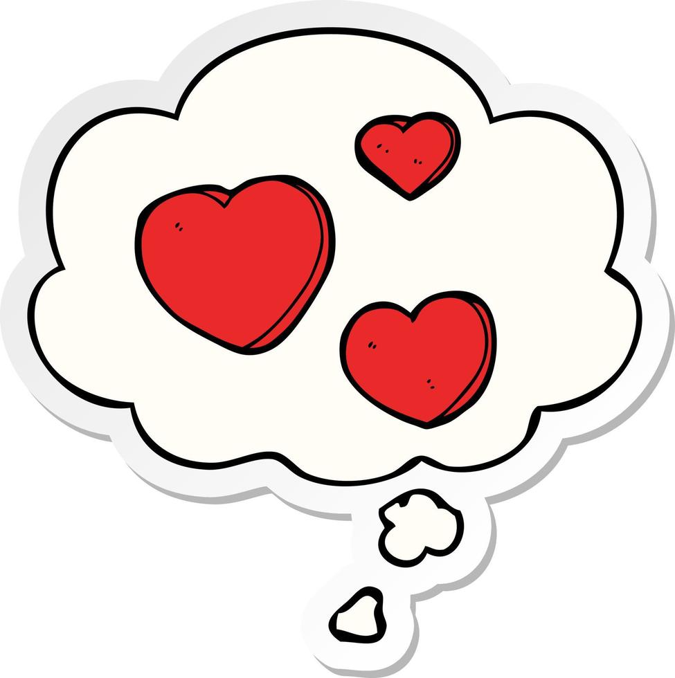 cartoon love hearts and thought bubble as a printed sticker vector