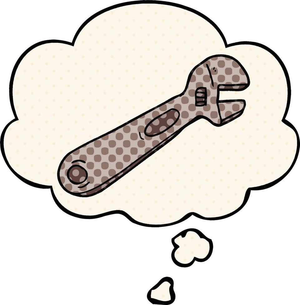 cartoon spanner and thought bubble in comic book style vector