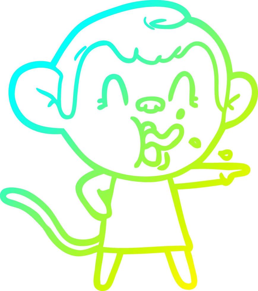 cold gradient line drawing crazy cartoon monkey in dress pointing vector