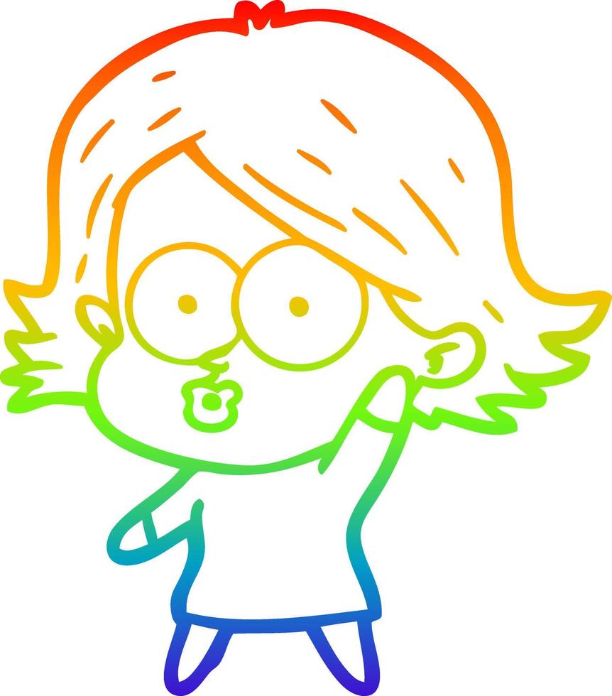 rainbow gradient line drawing cartoon girl pouting vector