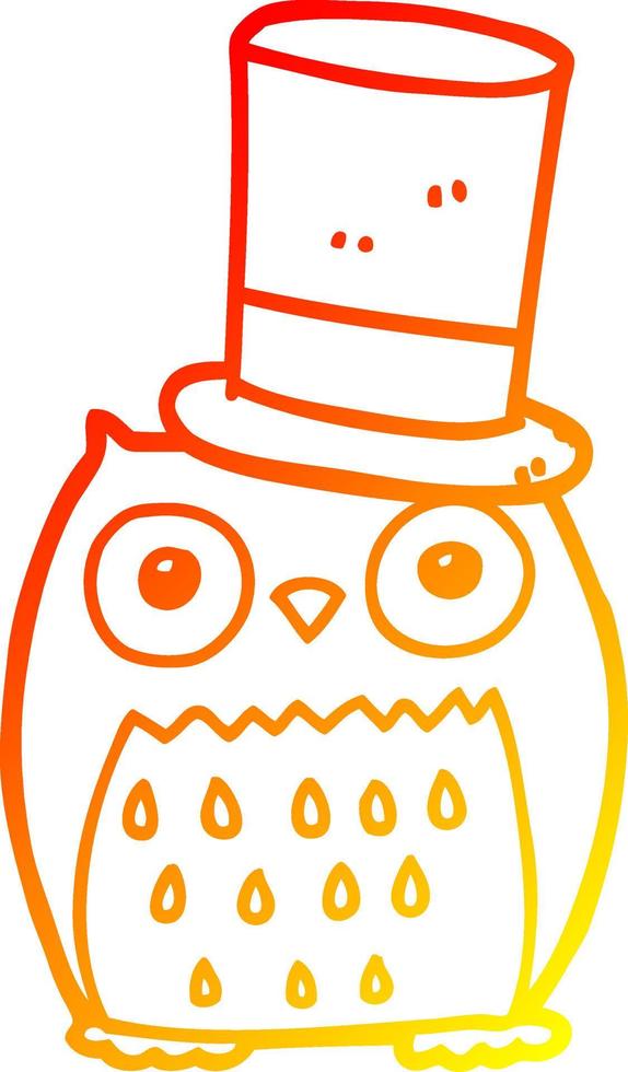 warm gradient line drawing cartoon owl wearing top hat vector