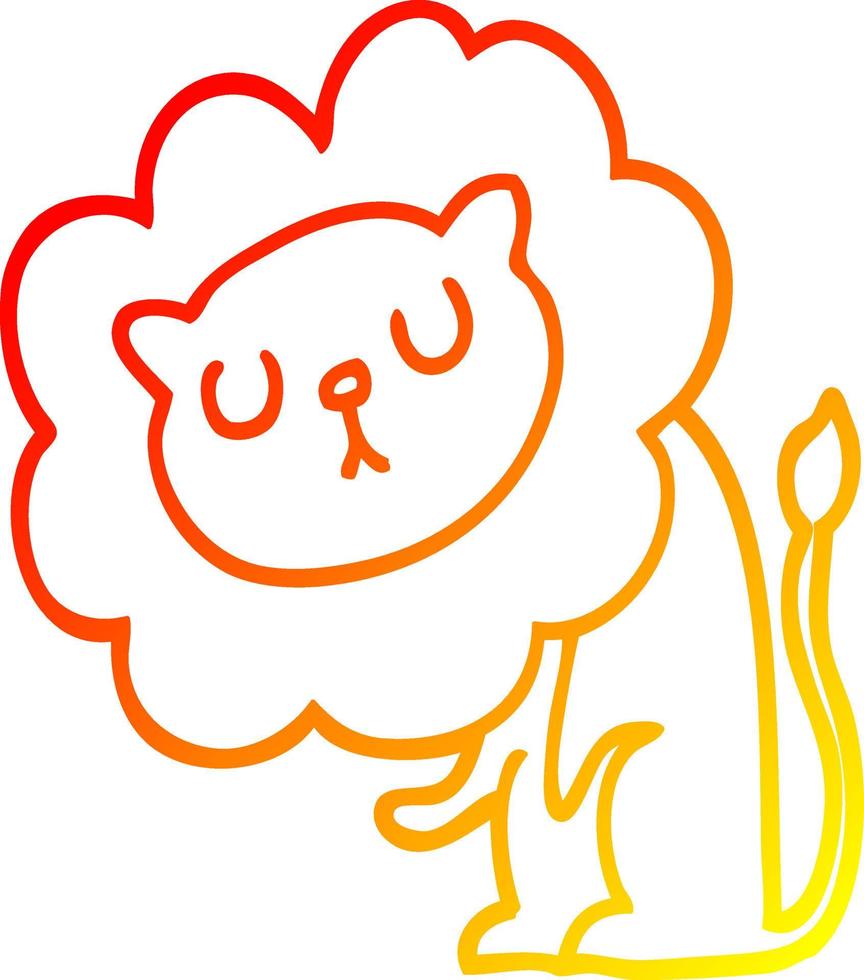 warm gradient line drawing cute cartoon lion vector