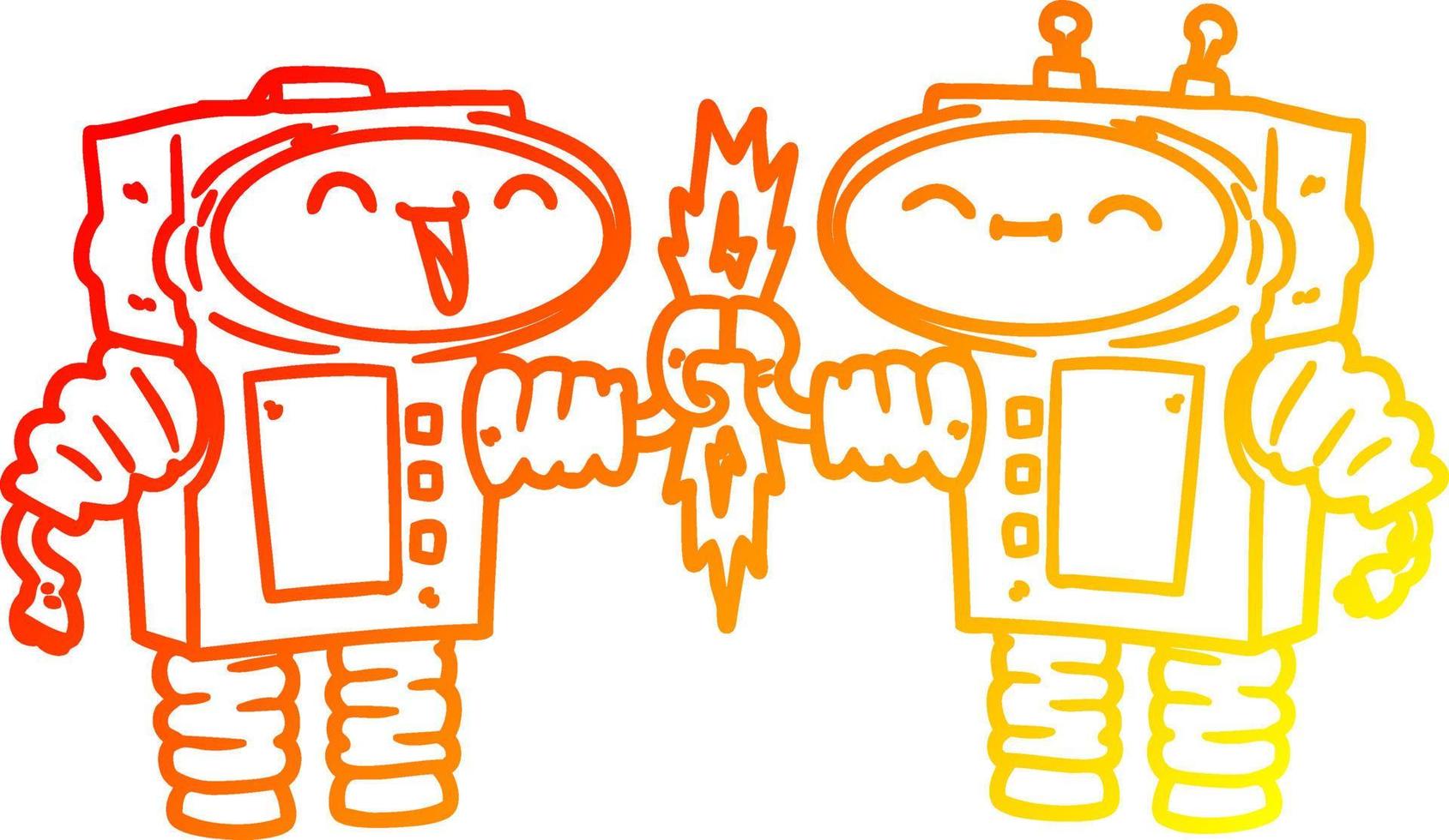 warm gradient line drawing cartoon robots connecting vector