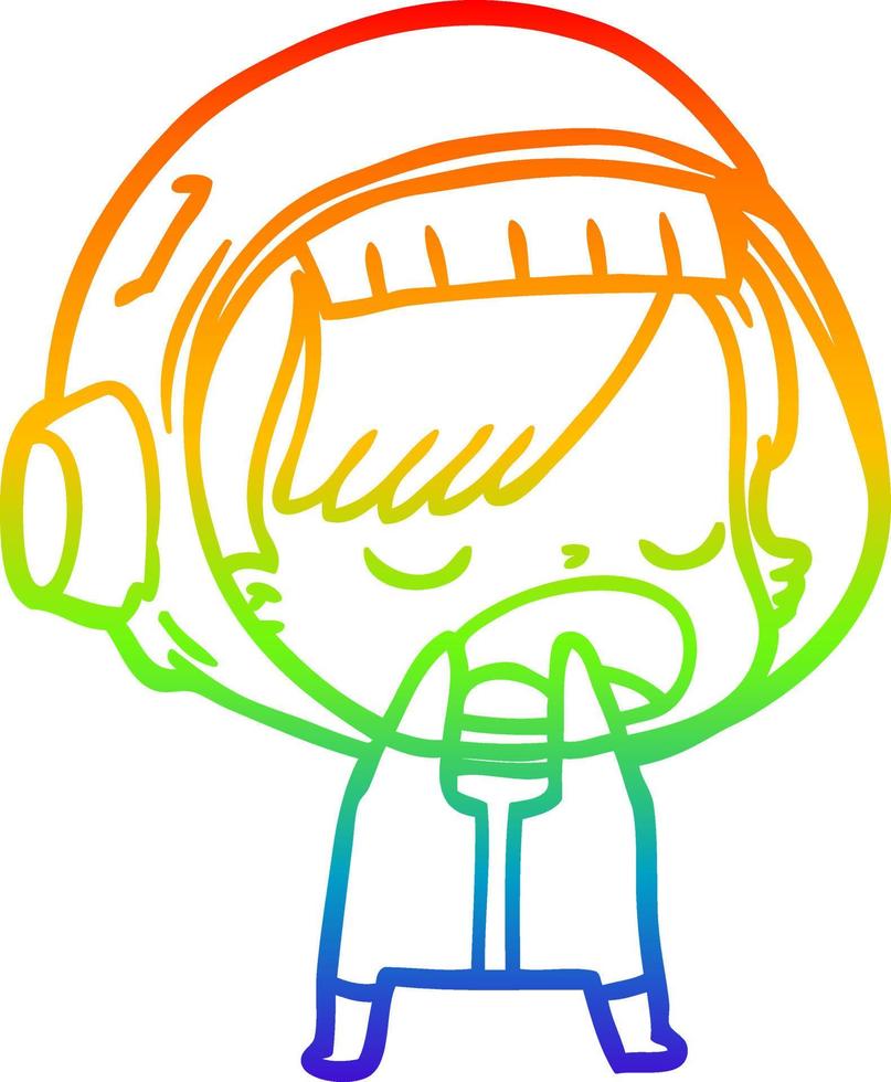 rainbow gradient line drawing cartoon astronaut woman explaining vector