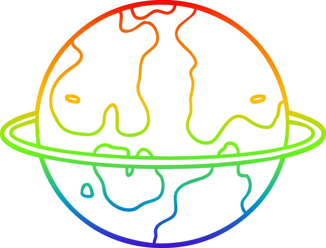 rainbow gradient line drawing cartoon alien planet vector