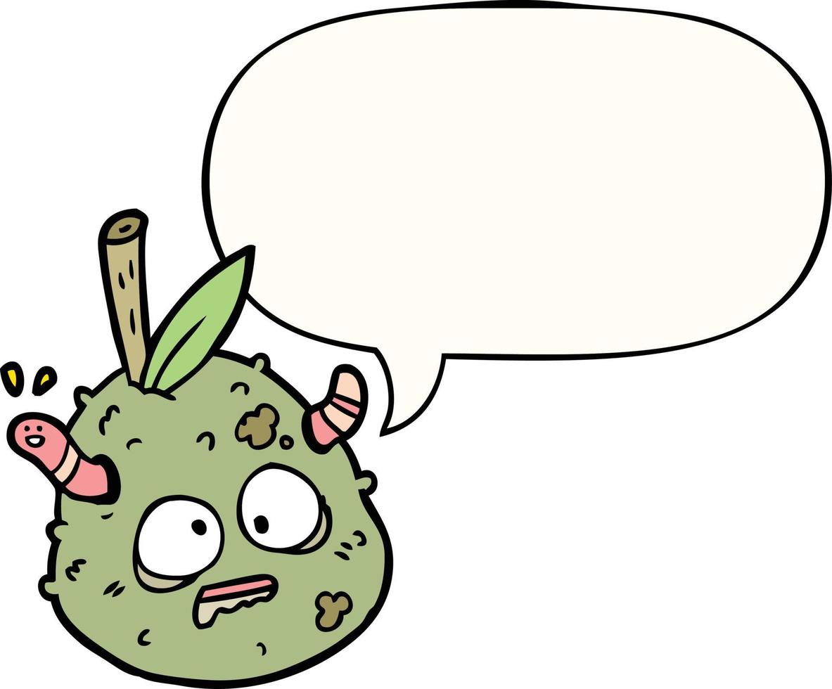 cartoon rotting old pear and worm and speech bubble vector