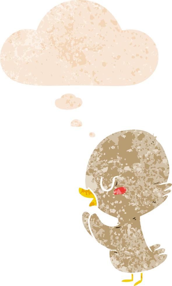 cartoon duckling and thought bubble in retro textured style vector