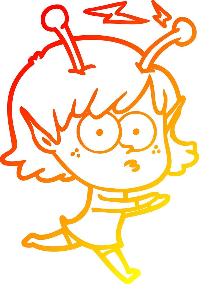 warm gradient line drawing cartoon alien girl vector