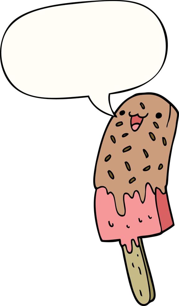 cute cartoon happy ice lolly and speech bubble vector