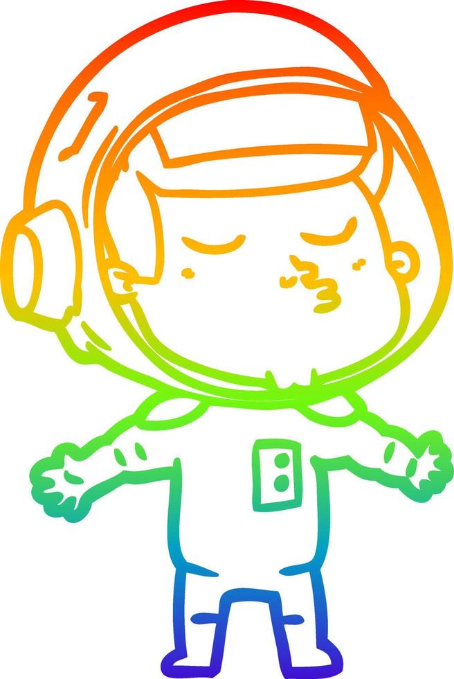 rainbow gradient line drawing cartoon confident astronaut vector