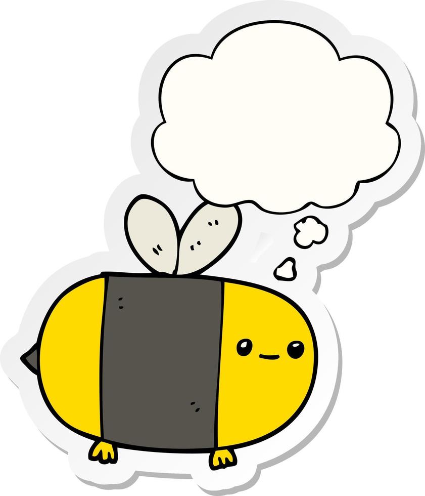 cute cartoon bee and thought bubble as a printed sticker vector
