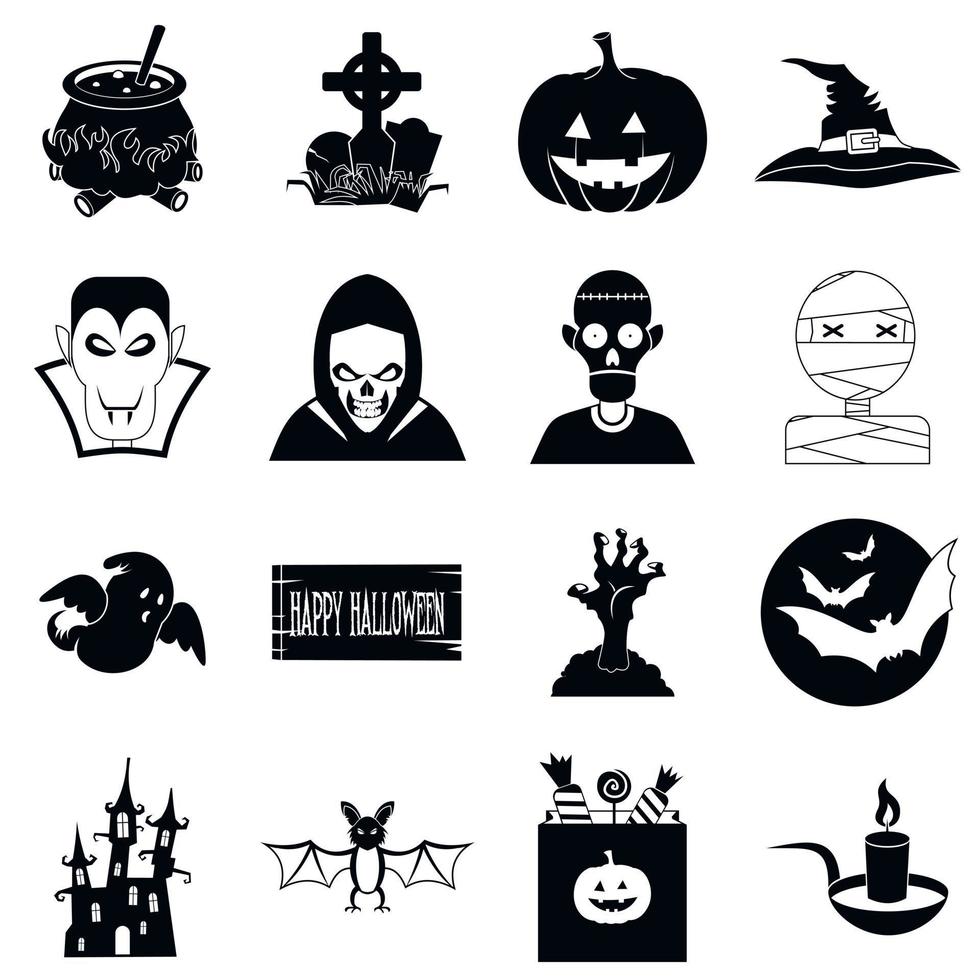 Halloween black simple icons vector