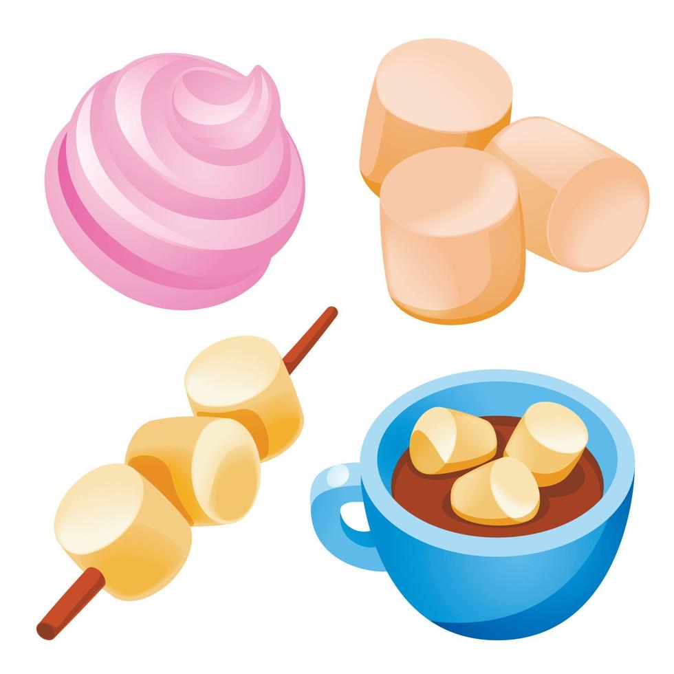 Marshmallow icons set, cartoon style vector