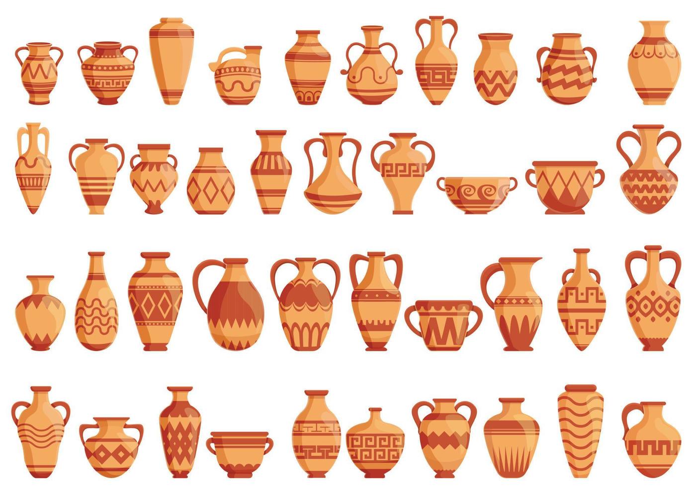 Amphora icons set, cartoon style vector