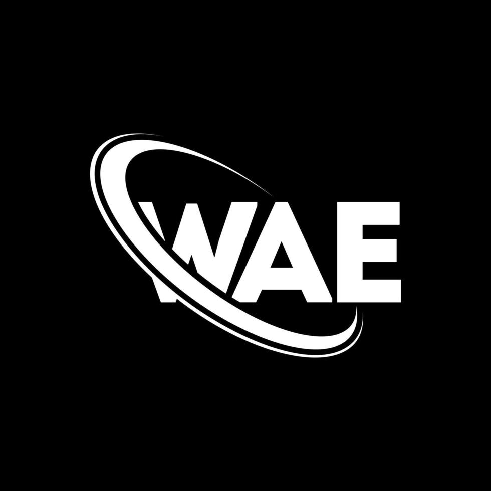 logotipo de wae. wae carta. diseño del logotipo de la letra wae. logotipo de las iniciales wae vinculado con un círculo y un logotipo de monograma en mayúsculas. tipografía wae para tecnología, negocios y marca inmobiliaria. vector