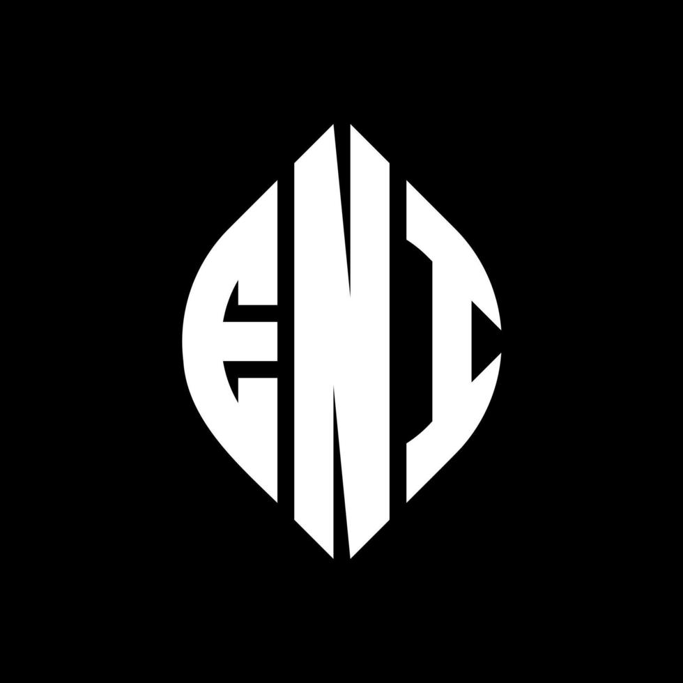 ENI circle letter logo design with circle and ellipse shape. ENI ellipse letters with typographic style. The three initials form a circle logo. ENI Circle Emblem Abstract Monogram Letter Mark Vector. vector