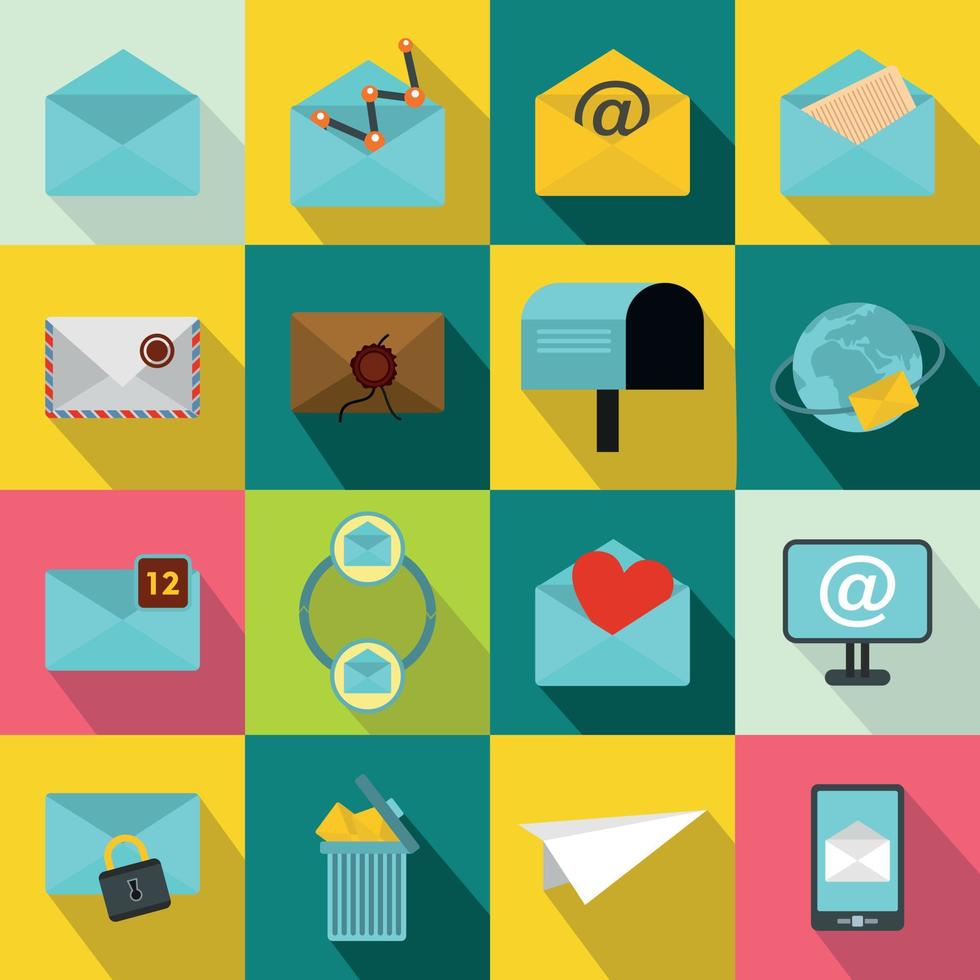 Mail icons set, flat style 8966991 Vector Art at Vecteezy