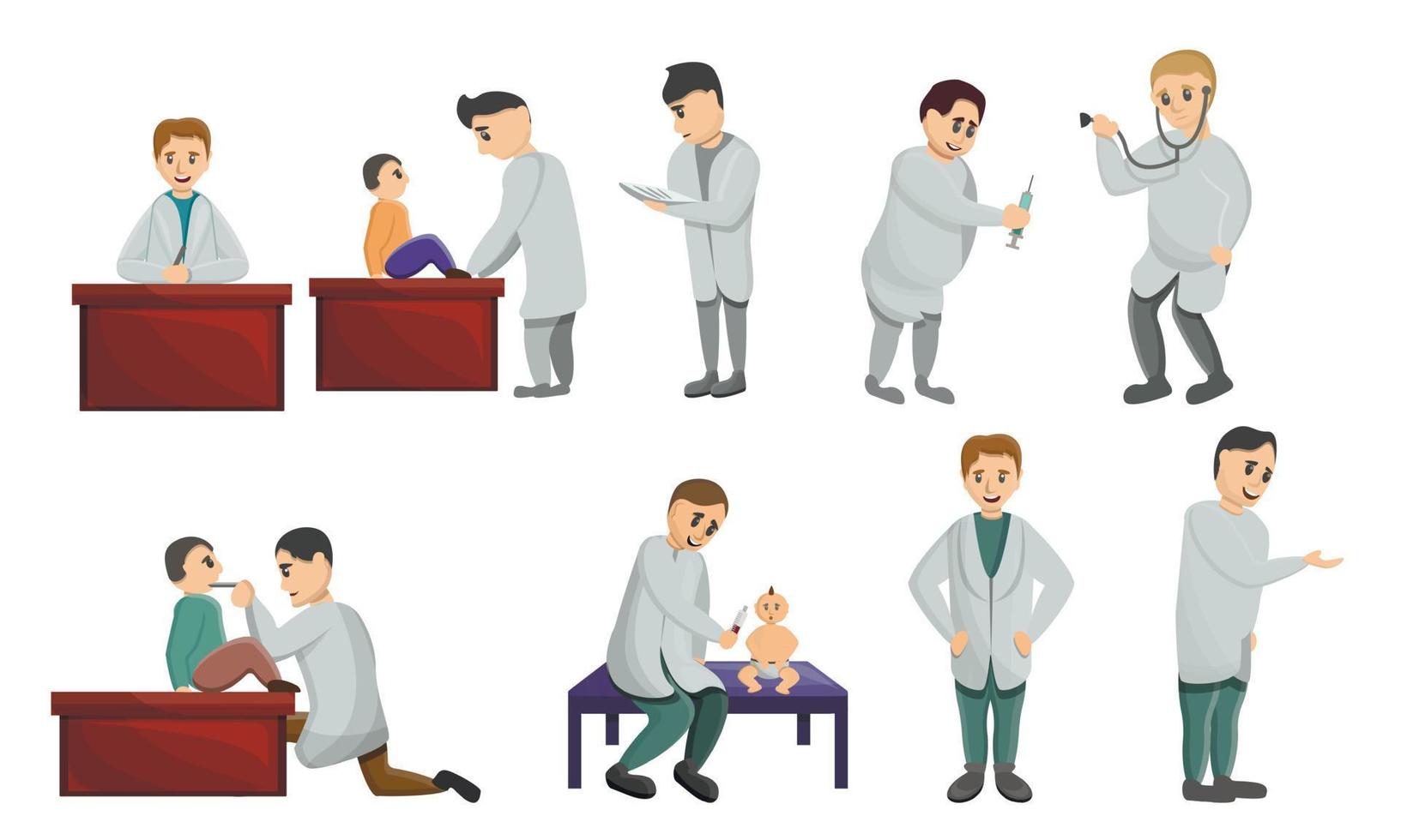 Pediatrician icons set, cartoon style vector