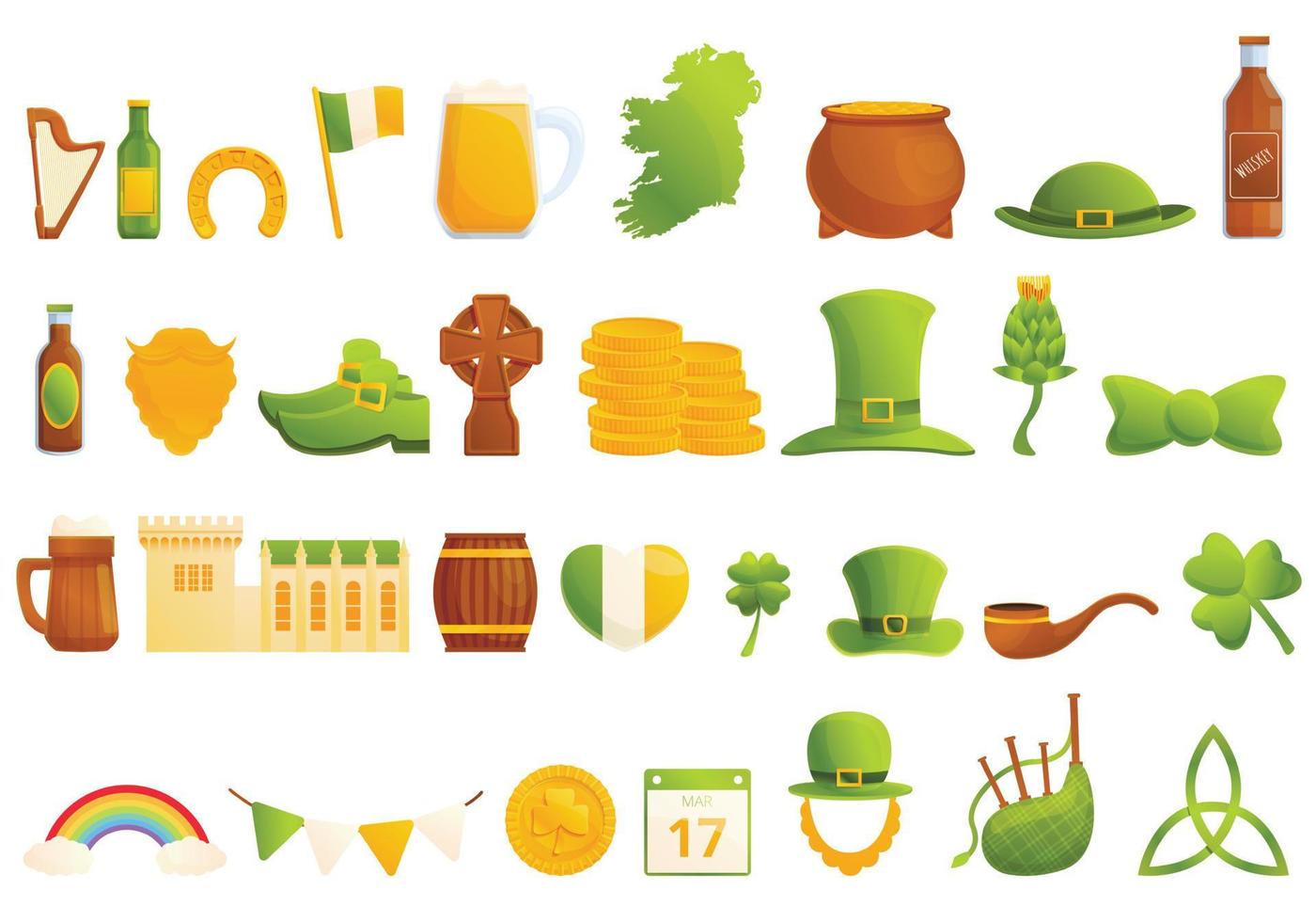 Irlanda, conjunto de iconos de estilo de dibujos animados vector