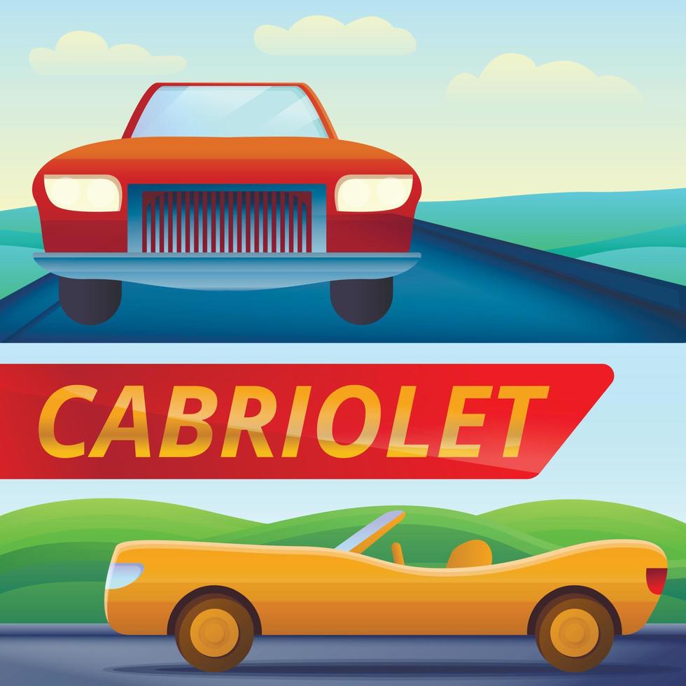 conjunto de banners de coches cabriolet, estilo de dibujos animados vector
